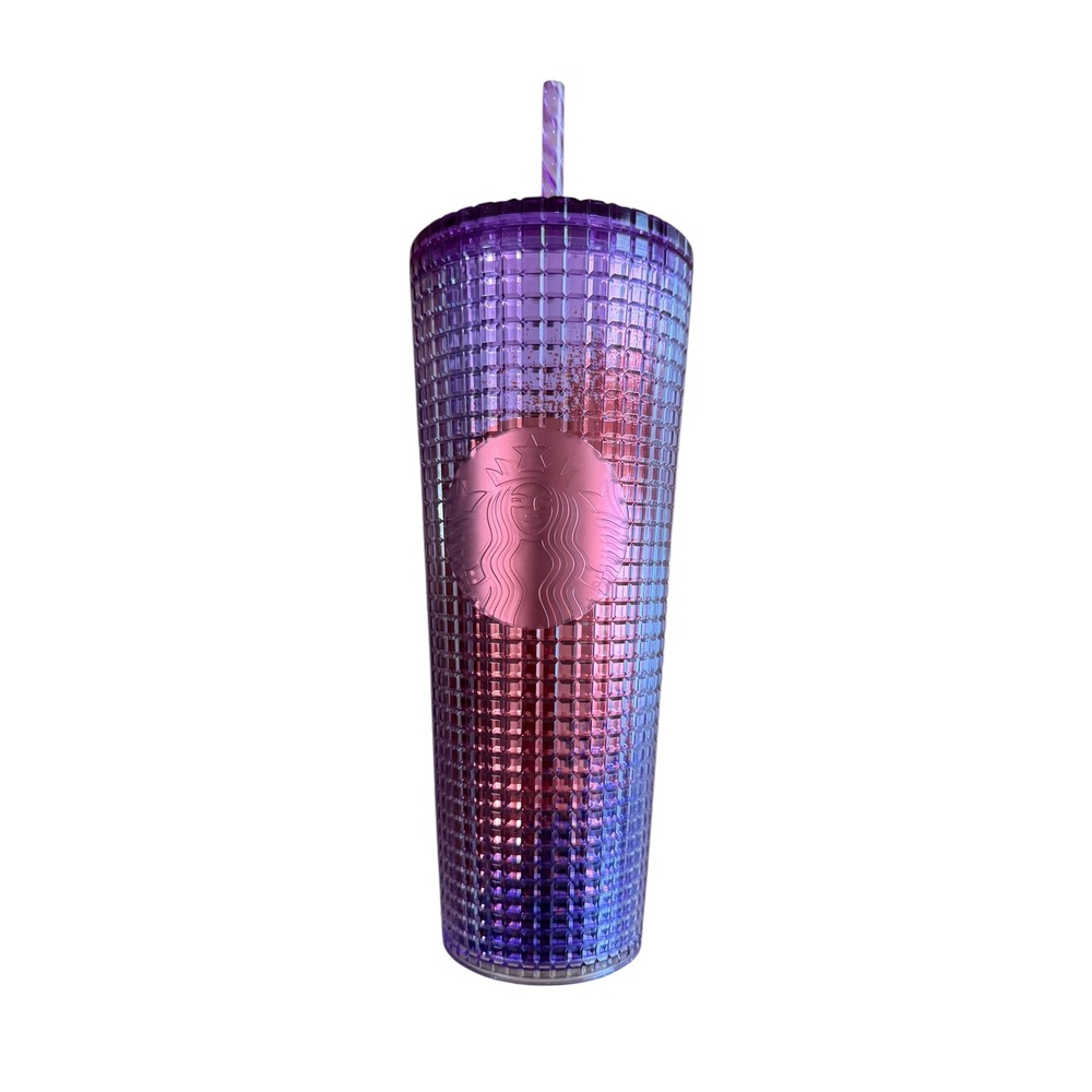 Starbucks 24oz Venti Grid Tumbler Pink Purple Iridescent Ombre Cold‎ Cup 2022